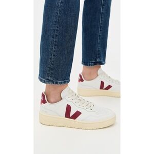 VEJA V-90 Sneakers White Burgundy Leather Lace Up Women's Size 10